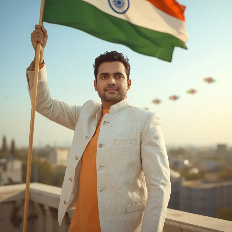A Proud Indian Man Hoisting National Flag | independence day prompt chatgpt