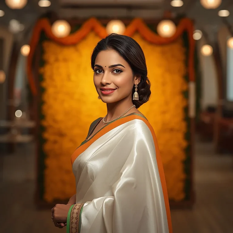Businesswoman smiling at office Independence Day event | indian independence day prompt for gemini