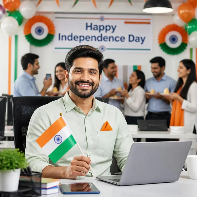 Cheerful male professional celebrating independence day with colleagues | independence day prompt chatgpt