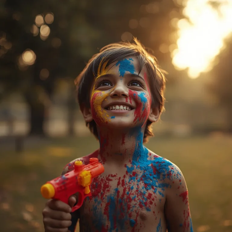 Child's Colorful Holi Joy | trending holi prompt instagram