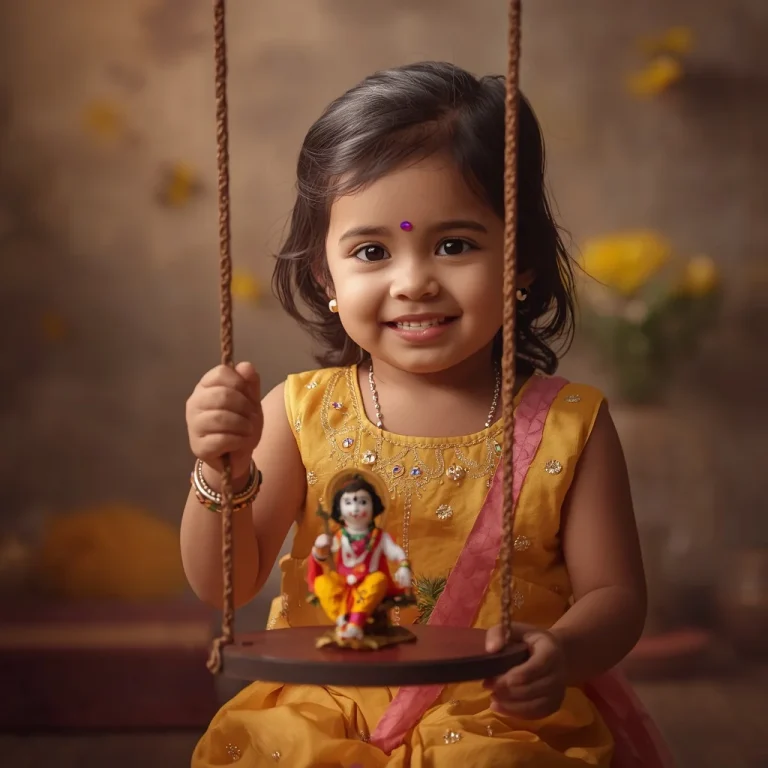 Child's Gentle Swing | janmashtami festival prompt for gemini