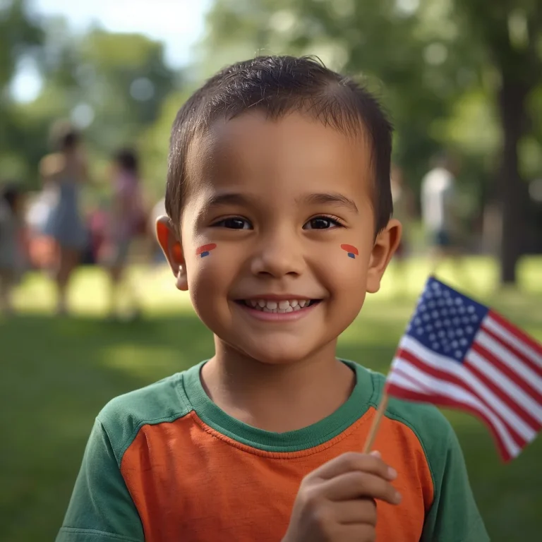 Cute little kid with painted cheeks celebrating freedom | desh bhakti ai prompt