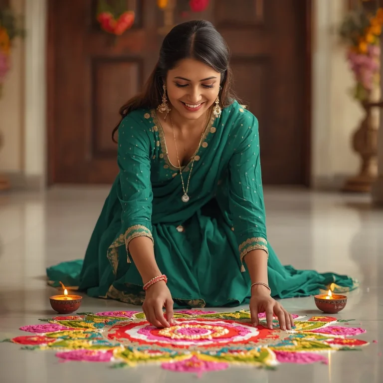 Diwali Rangoli Masterpiece | diwali couple ai prompt