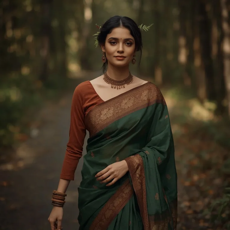 Forest Path Tussar Saree | saree profile pic ai prompt