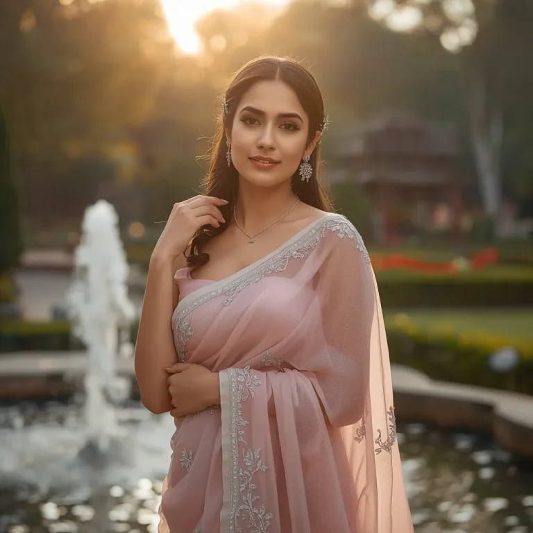 Garden Glow Saree Pose | instagram trending prompt copy and paste