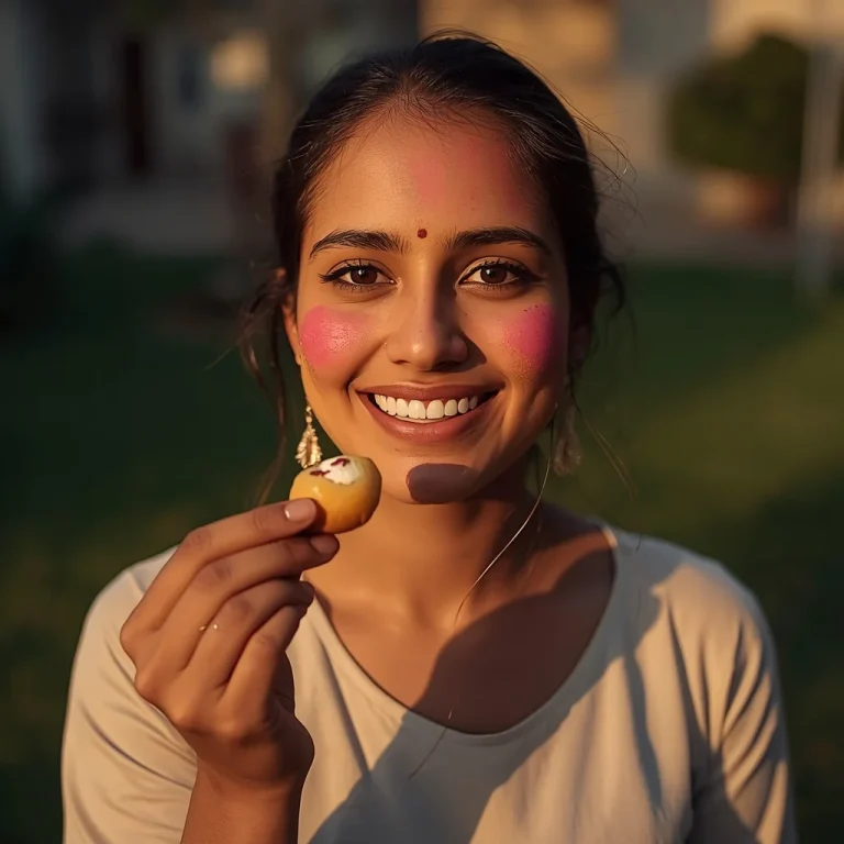Golden Holi Smile | holi colors ai prompt