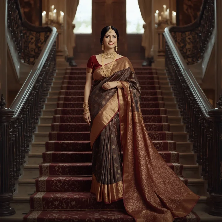 Grand Staircase Saree Regal | saree girl ai prompt