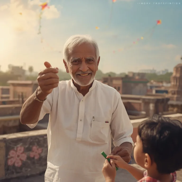 Grandfather And Child Flying Kites Together Happily | trending 15 august prompt instagram