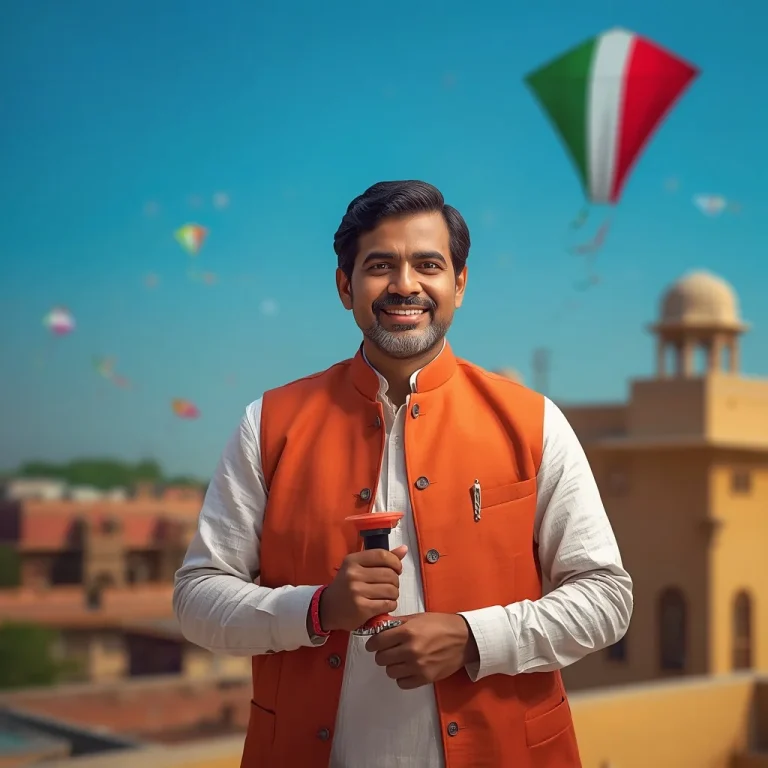 Indian Man Flying Kites On Independence Day | tiranga ai prompt