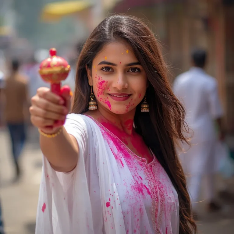 Joyful Holi Woman Outdoor | holi colors ai prompt