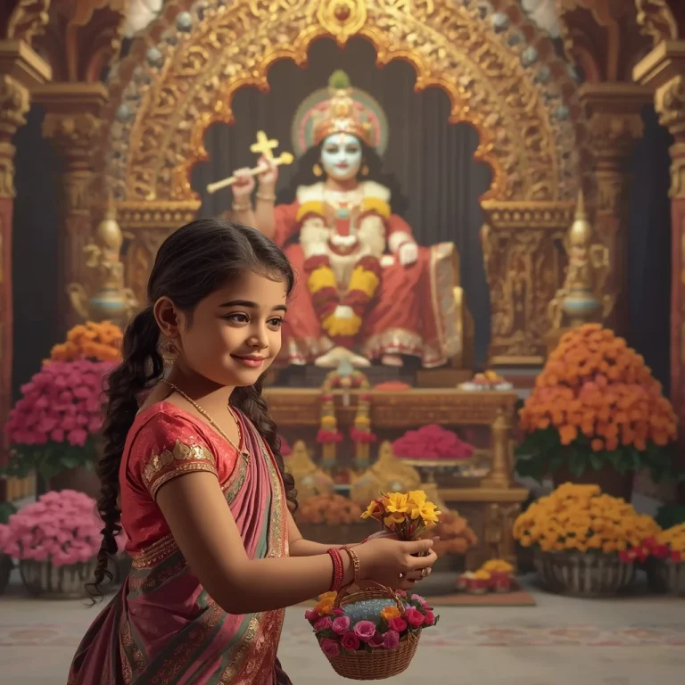 Little One's Floral Offering | lord krishna ai prompt