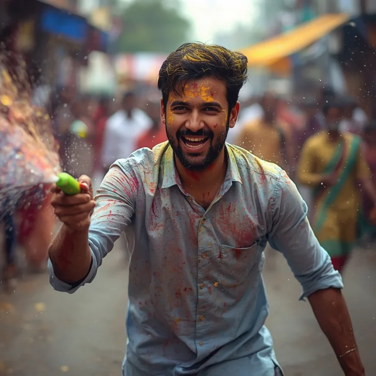 Man's Energetic Holi Splash | happy holi prompt chatgpt