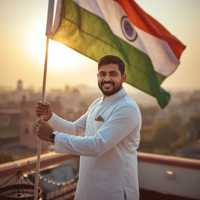 Proud Indian Man Hoisting The National Flag | tiranga ai prompt