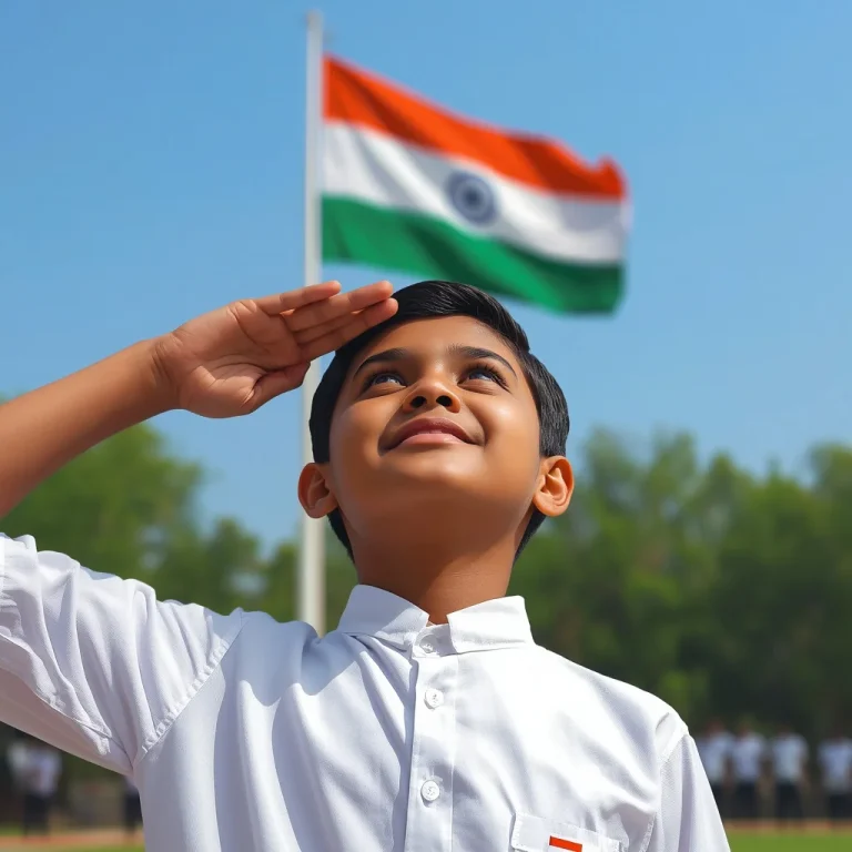 Proud Young Indian Boy Saluting The National Flag | 15 august ai prompt