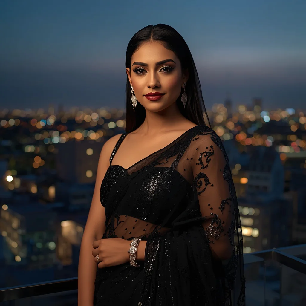 Rooftop City Saree Dusk | prompt seen trending girl instagram