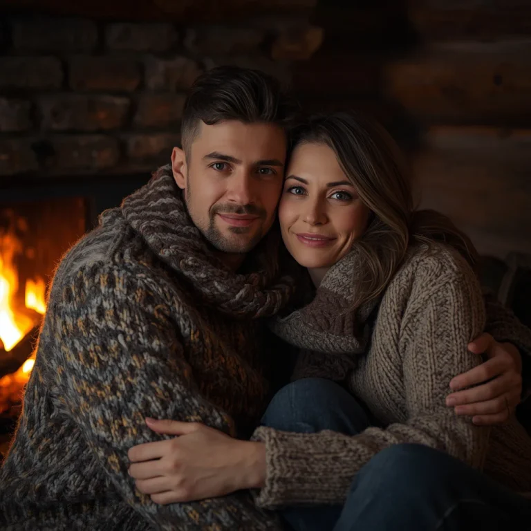 Rustic Cabin Snuggle | Prompt seen couple hug AI photo free