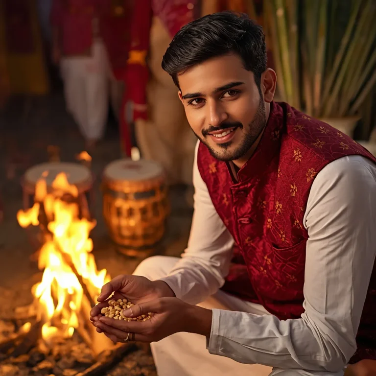 Traditional Lohri Fire Offering | lohri celebration ai photo