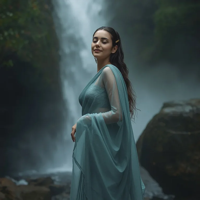 Waterfall Saree Enchantress | prompt for traditional look for girl chatgpt instagram