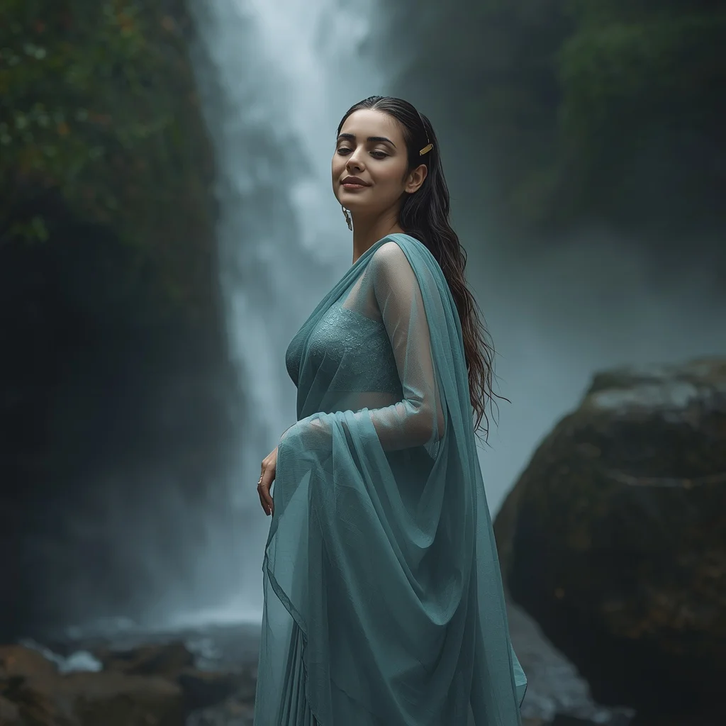 Waterfall Saree Enchantress | prompt for traditional look for girl chatgpt instagram