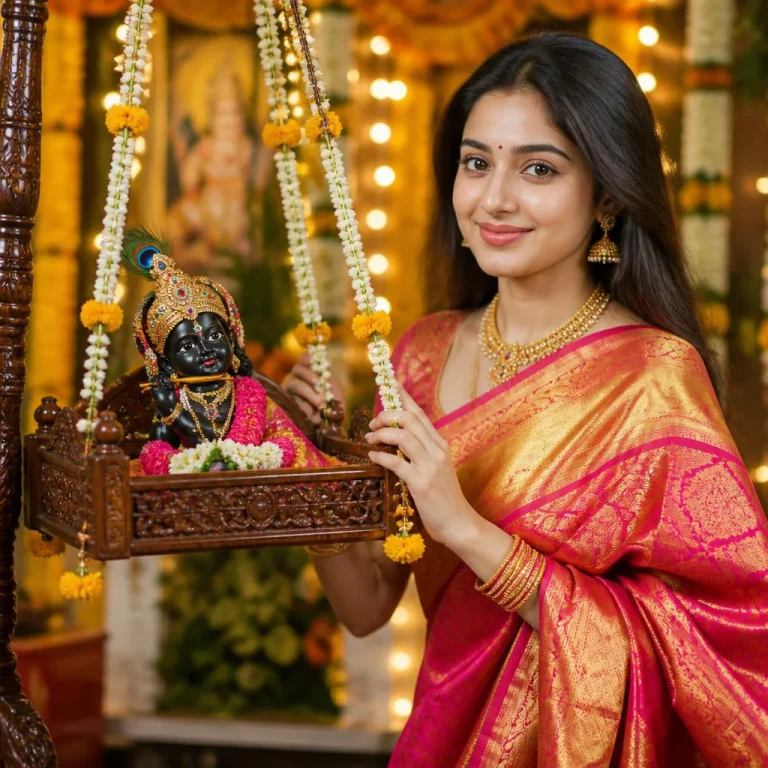 Woman Swings Krishna's Jhoola | happy janmashtami ai photo