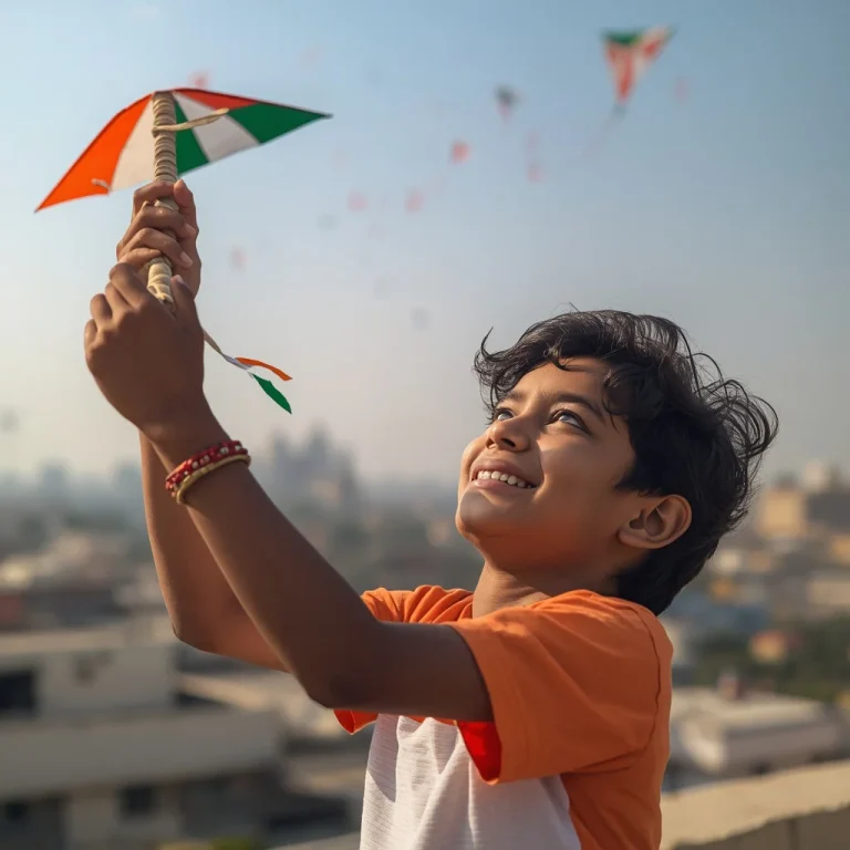Young Boy Flying Kites On Independence Day | indian independence day prompt for gemini