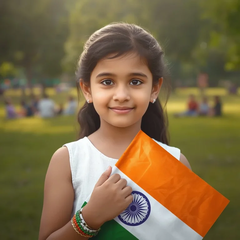Young Girl Proudly Holding The National Flag | indian flag ai prompt