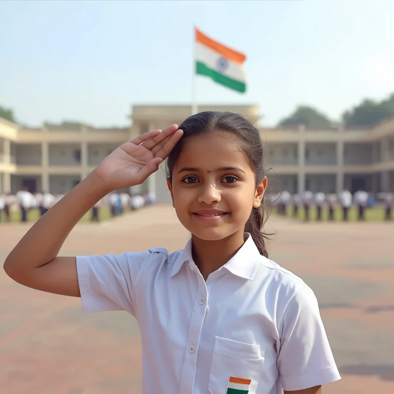 Young School Girl Saluting The Indian Flag | tiranga ai prompt
