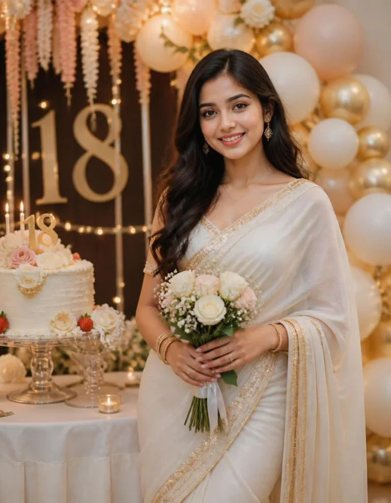 18th Birthday White Saree Girl Portrait