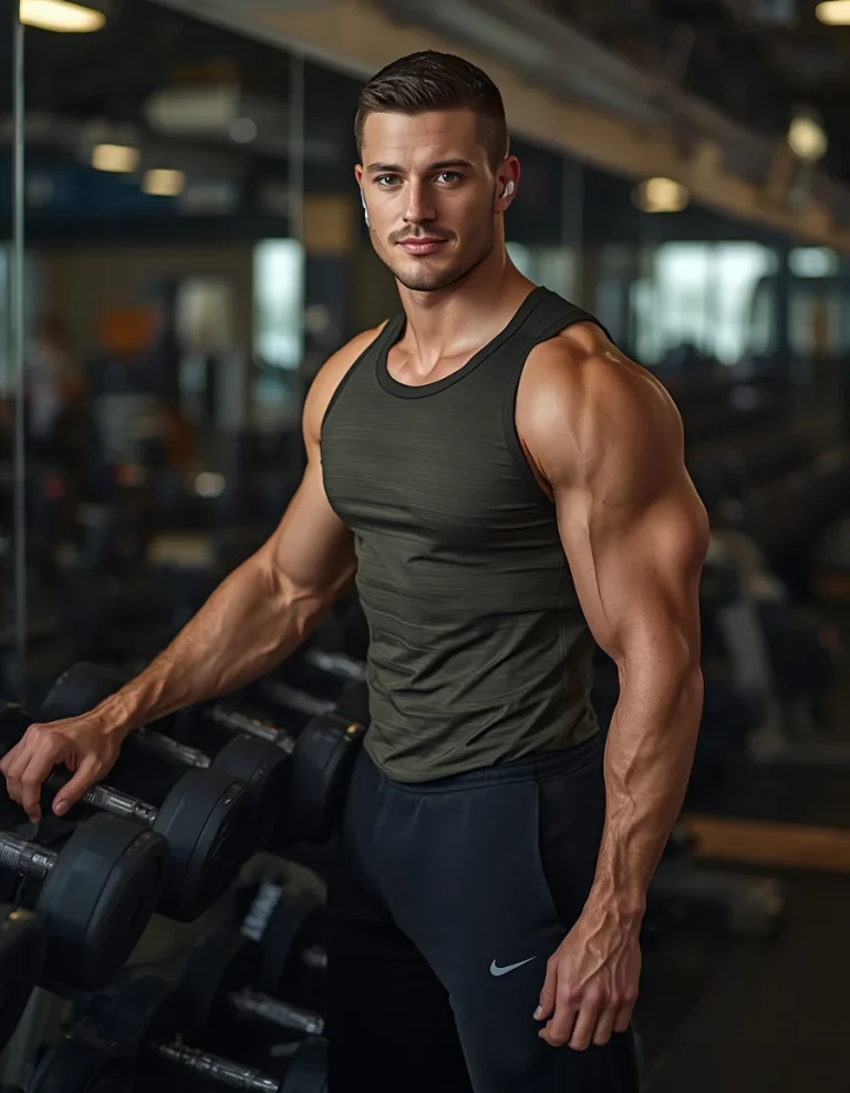 Confident Fitness Portrait Beside Weight Rack