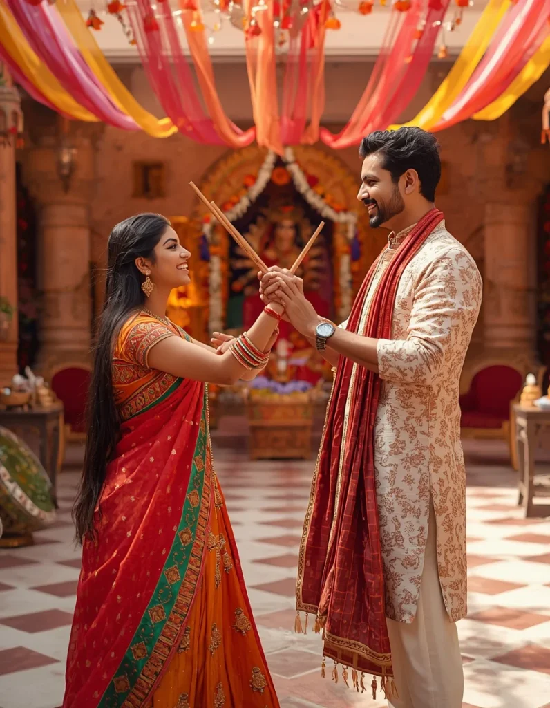 Couple Dandiya from Side Perspective