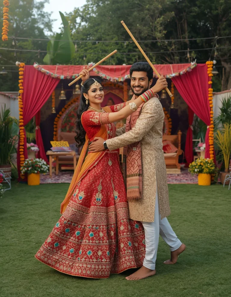 Couple Dandiya in Open Garden