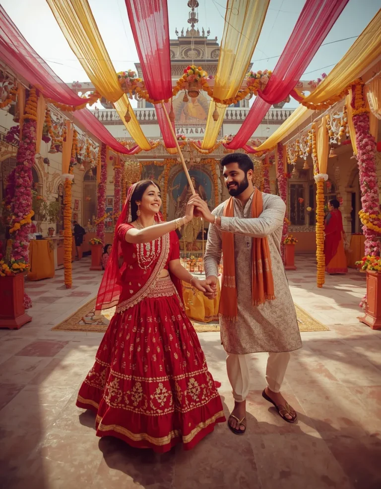 Couple Dandiya in Wide Angle