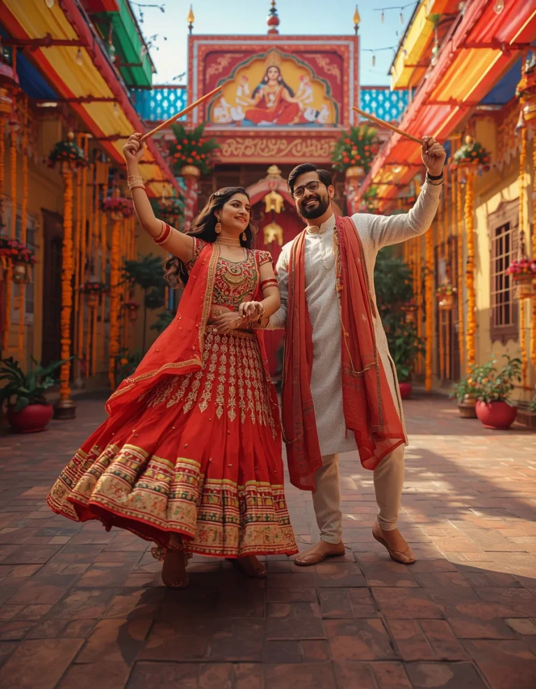 Dandiya Couple from Elevated Angle