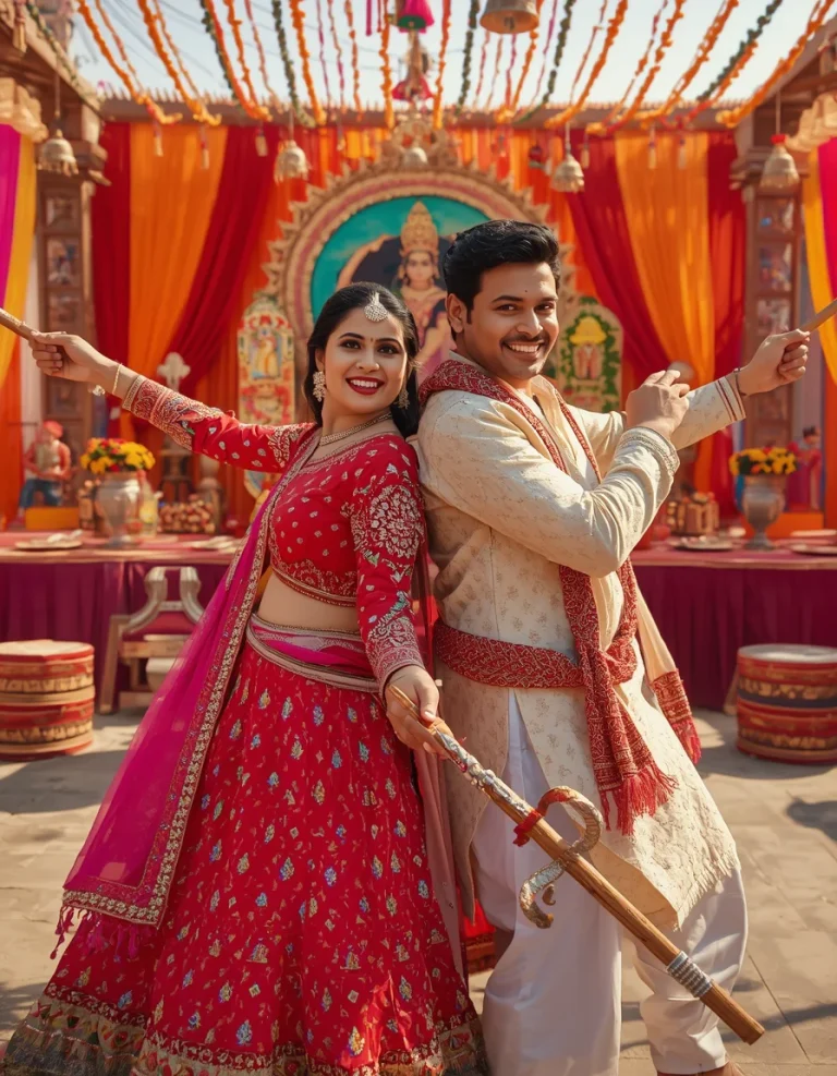Dandiya Couple in Traditional Attire