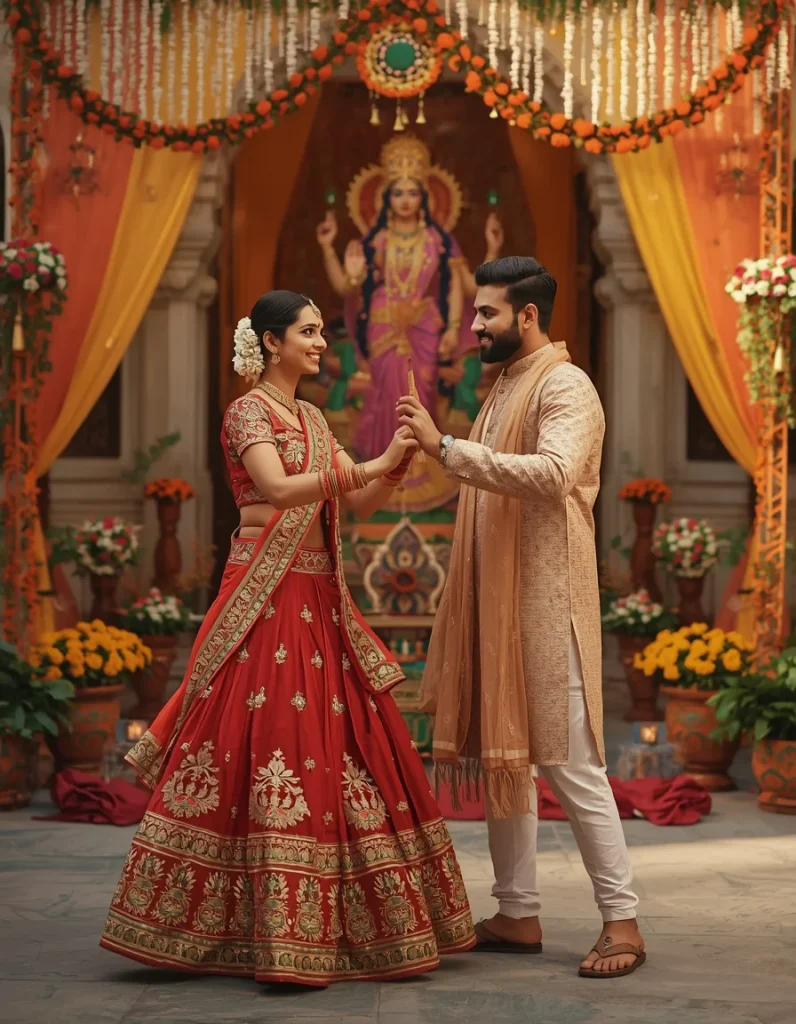 Romantic Couple Dandiya Celebration